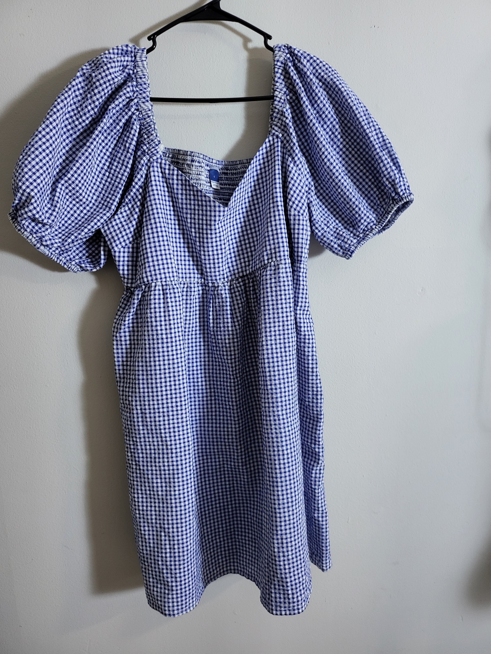 Old Navy Light Blue Gingham Puff Sleeve Midi Dress